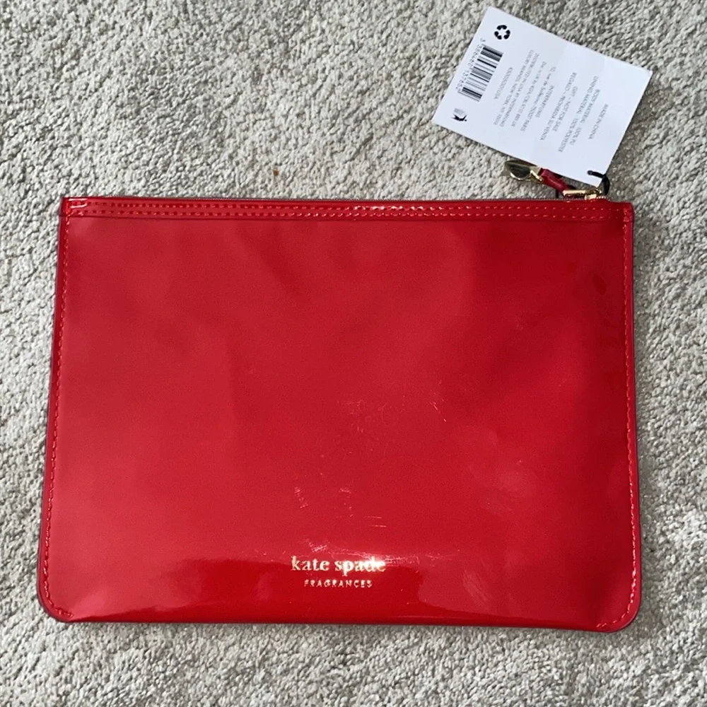 Kate Spade Fragrances Cherie Pouch red patent travel Bag‎ cosmetic Case ONLY New
